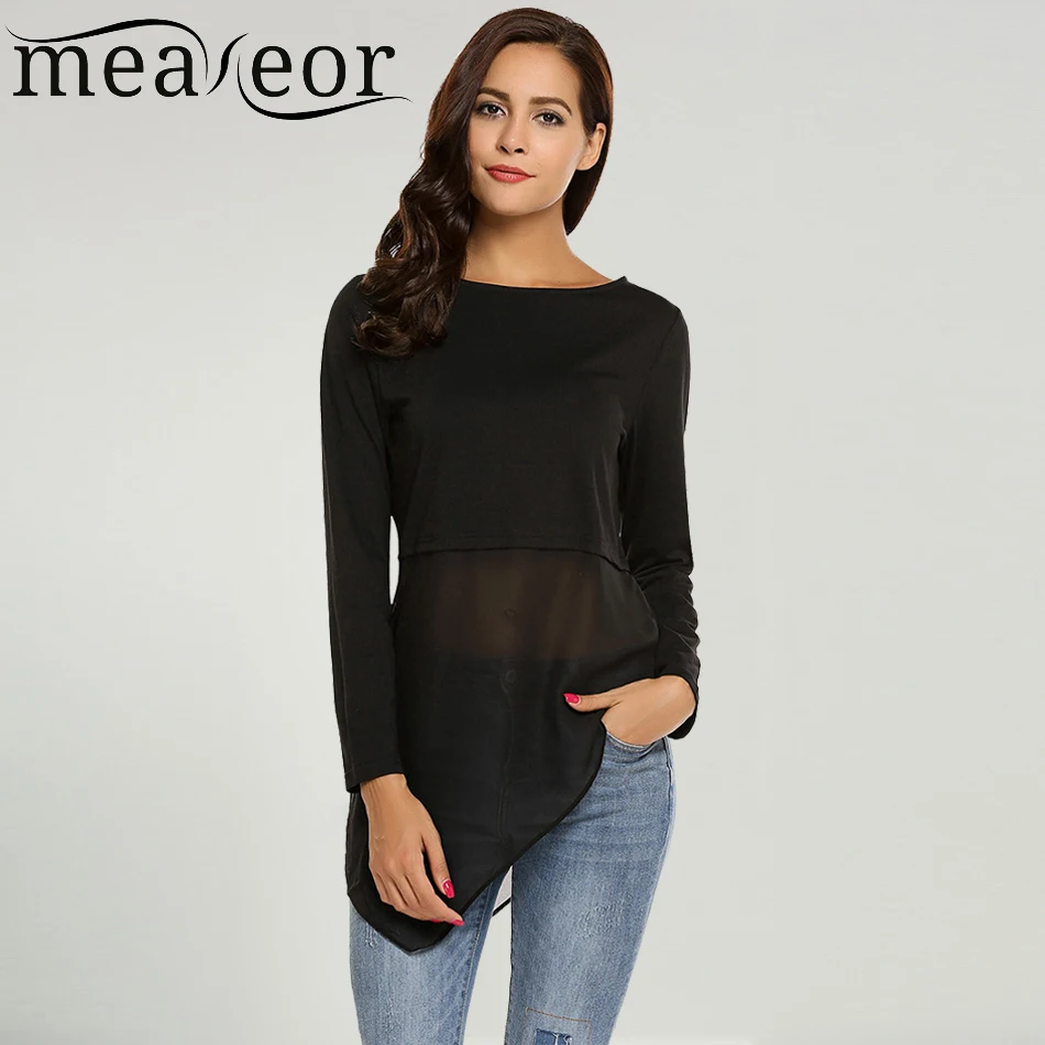 Meaneor/Брендовые женские топы футболки сетчатые Лоскутные Длинные шифоновая