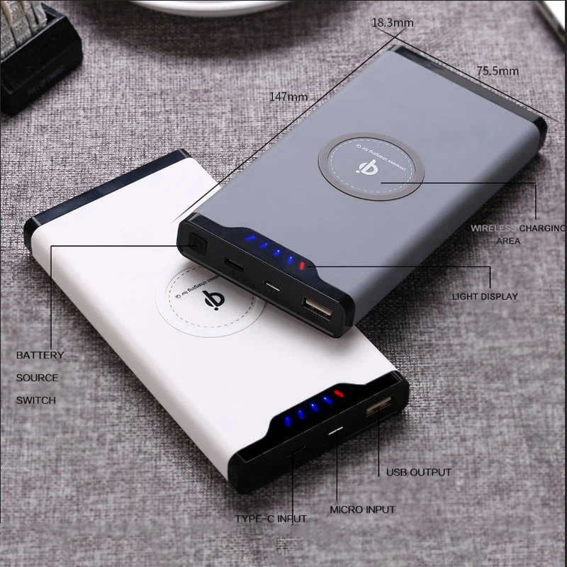 2018 Qi Беспроводное зарядное устройство 10000 мАч портативный USB внешний аккумулятор