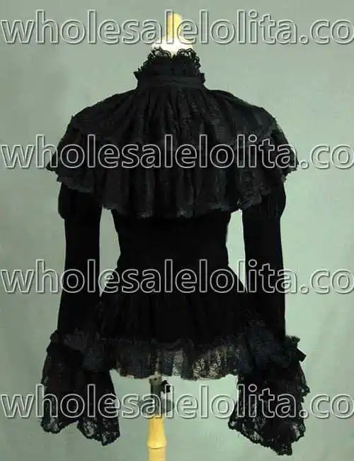 

Gothic Victorian Black Velvet Blouse Top Steampunk Witch Vampire Theatre Costume