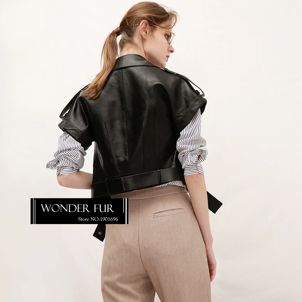 Женский современный стильный кожаный жилет наивысшего качества из овчины с