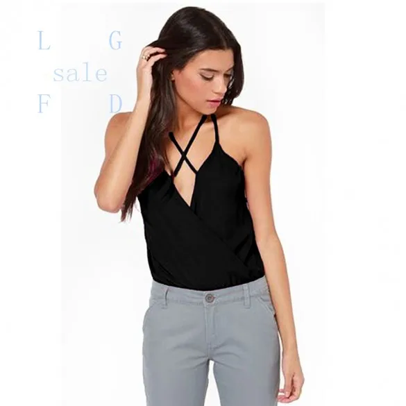 2015 Women Blouse Sleeveless Fashion Lady Sexy V-neck Backless Loose Casual Chiffon Tops M-XL b7 |