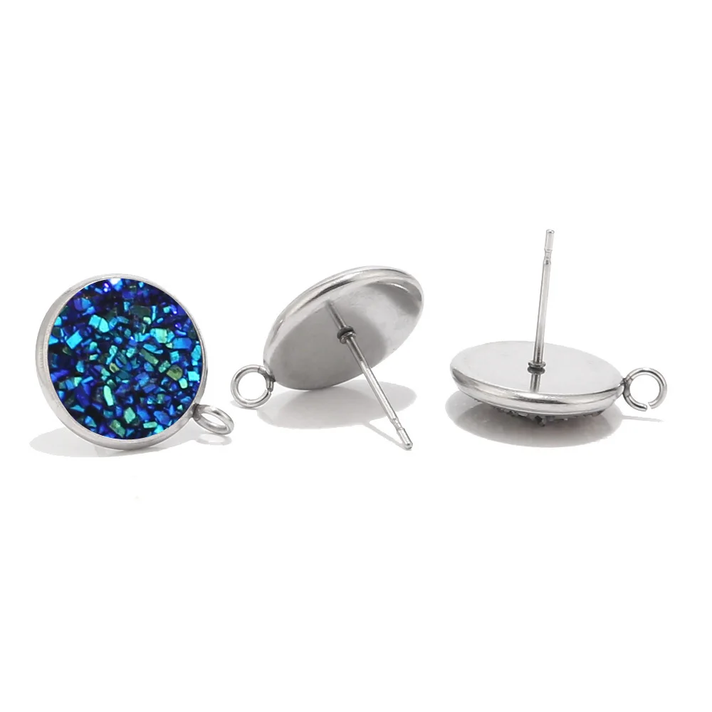 Earring Post 4 40 шт 12 мм из нержавеющей стали тусклый Серебряный тон Смола Druzy Аксессуары для украшений с петлей для сережек делая шпильки - Цвет: Earring Post 4