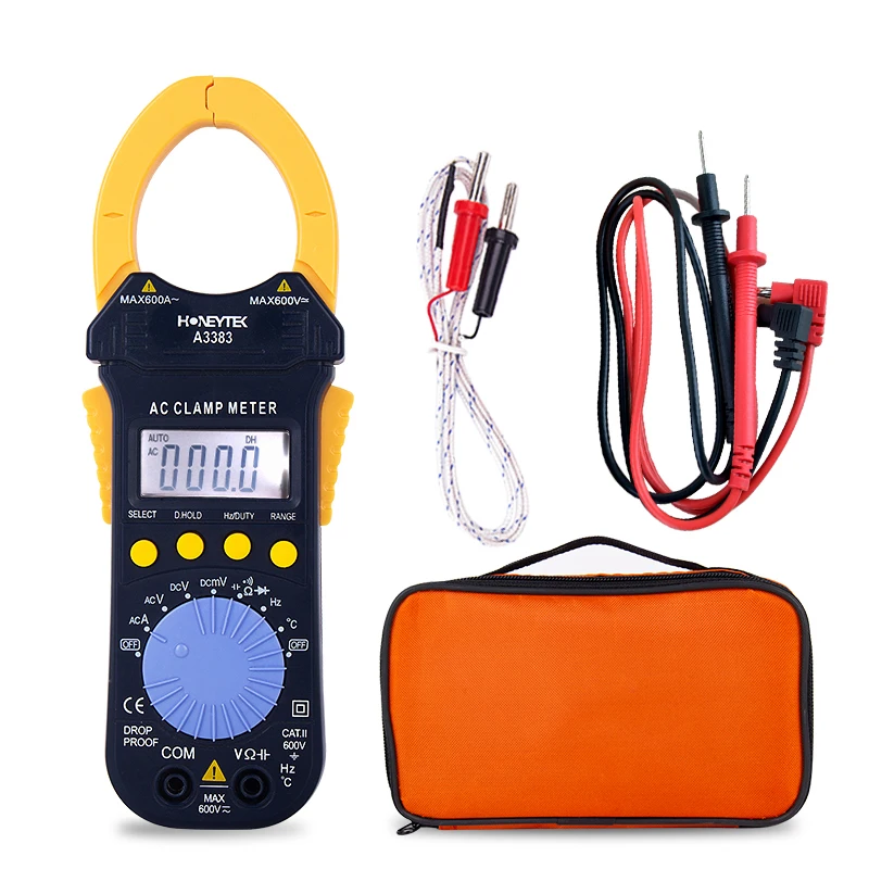 

Current Clamp Multimeter temperature amper current clamp dc pliers ammeter capacitor tester esr meter With test leads A3383