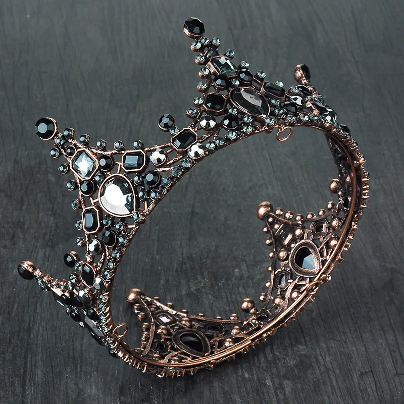 DIEZI Baroque Black Crystal Birthday Small Crown Tiaras For Women Rhinestone Girls Tiaras Bride Wedding Hair Jewelry