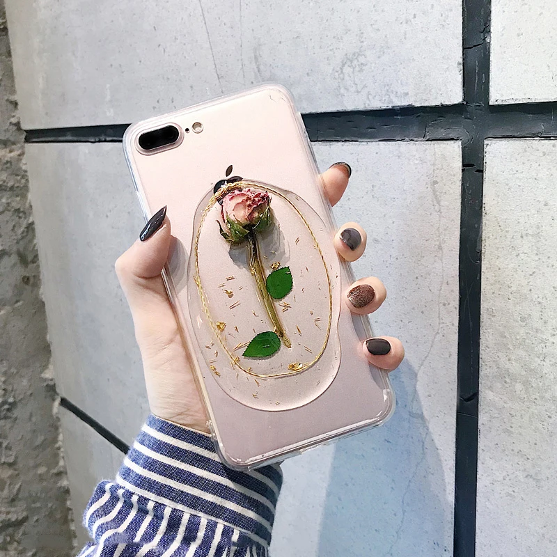 GlamPhoneCase Dried Flower Rose Phone Case for iPhone XS Max XR X 8plus 8 7plus 7 6S/6 Plus Transparent Soft TPU Back Cover |