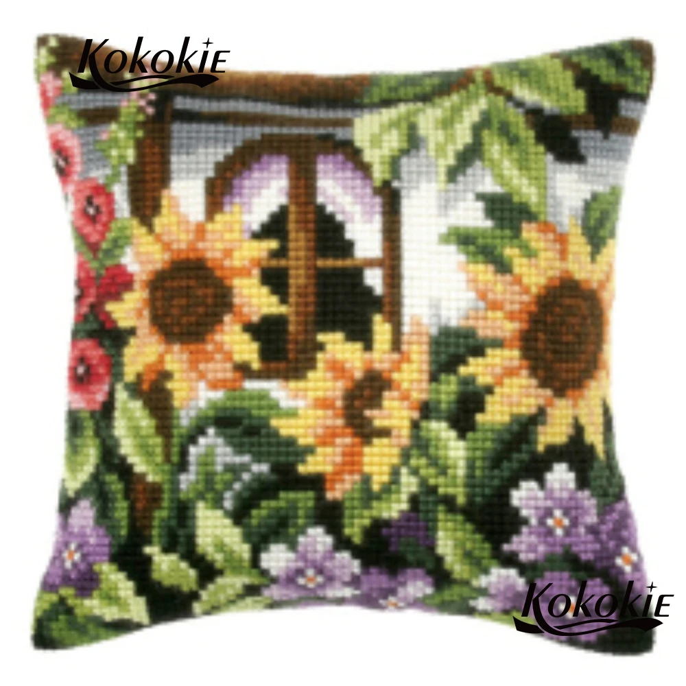 

diy embroider needlework kits cross stitch pillow kits flowers throw pillow material for handicraft embroidery yarn pillowcase