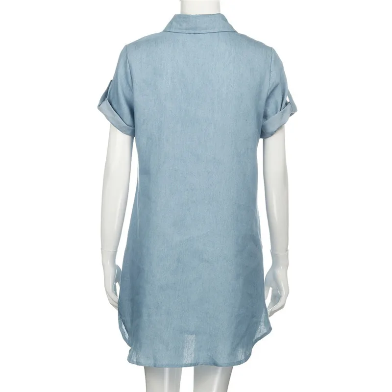 Женское пляжное джинсовое летнее платье в винтажном стиле с отложным воротником