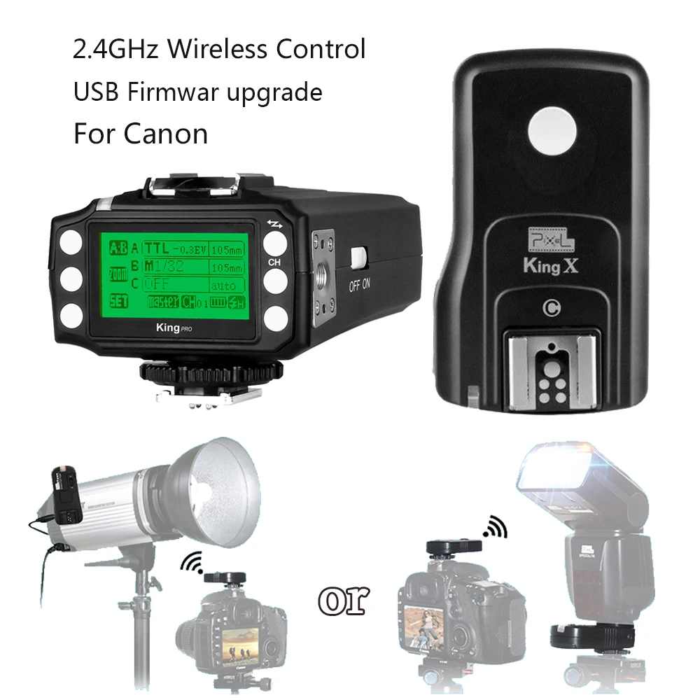 INSEESI Pixel King Pro 2.4GHz Wireless E-TTL Flash Trigger Kit LCD display For Canon 5D 6D 7D 100D 550D 400D 450D 1100D Cameras |