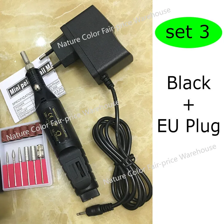 Black - EU Plug 1 компл. 6 бит Мощность сверла профессиональный маникюр машина ногтей Электрические сверла ручка Педикюр Файл польский Форма инструмент Средства ухода за кожей стоп Средства ухода за мотоциклом код - Цвет: Black - EU Plug