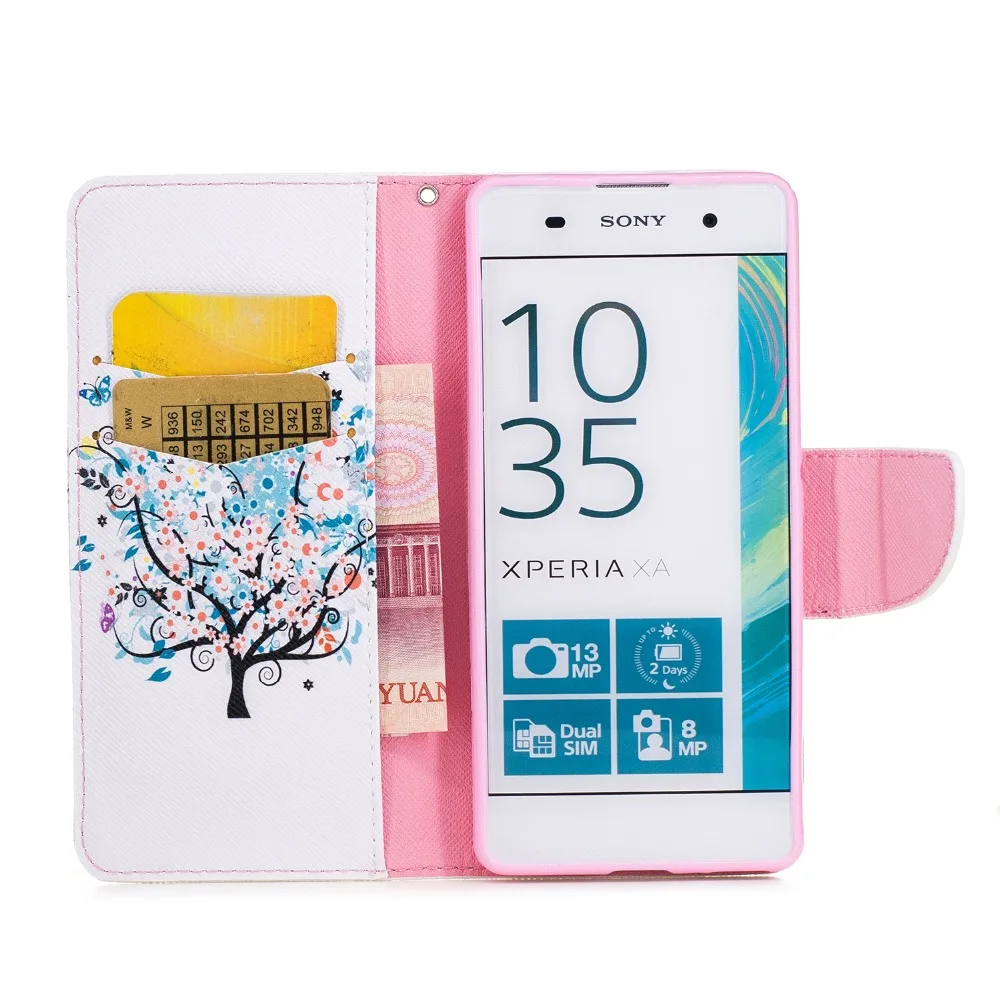 

Luxury Cute Cartoon Butterfly Tree Flower Bear Leather Flip Fundas Case For Coque Sony Xperia XA Dual F3111 F3113 F3115 Cover