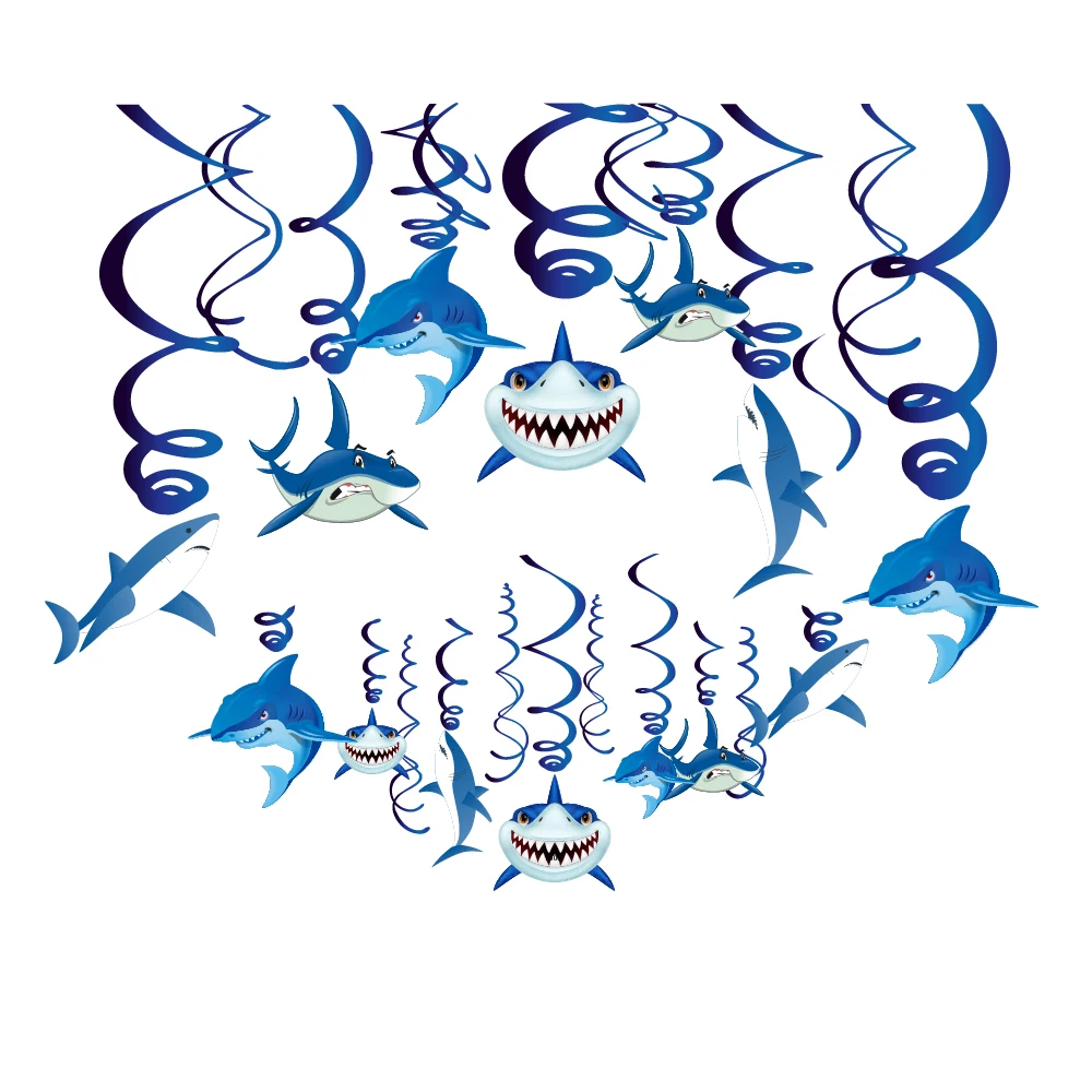 

30pcs Cartoon Blue Shark Ceiling Hanging Swirls Spiral Kids Birthday Party Decoration Baby Shower Party Supplies