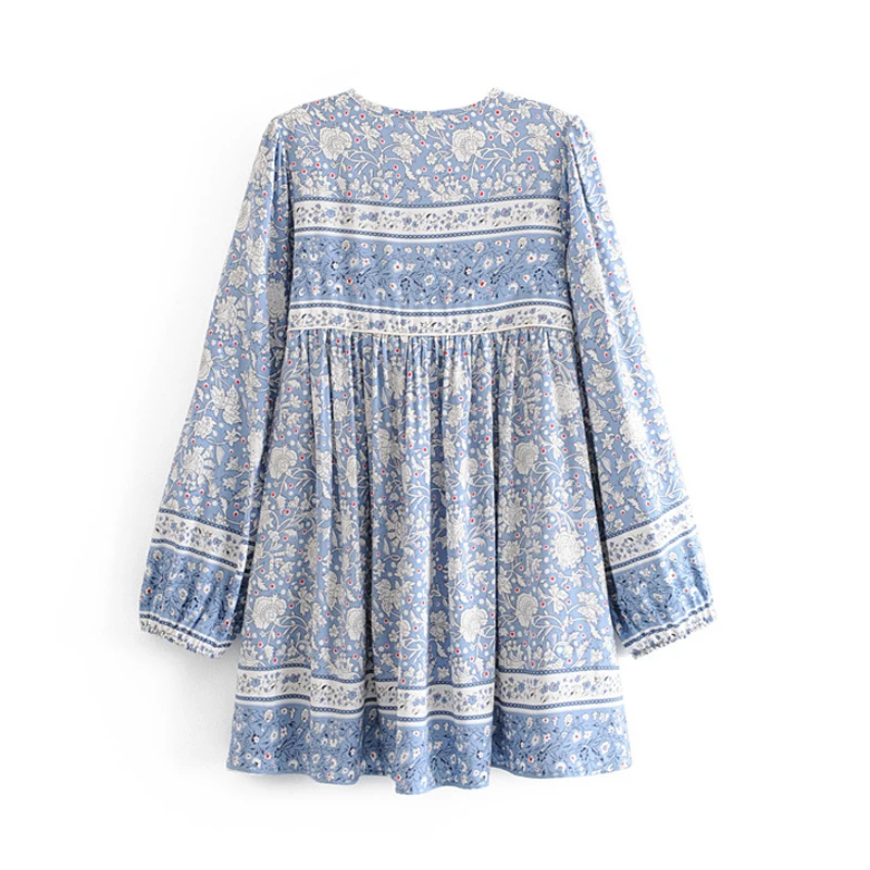 TEELYNN boho блузка для женщин из искусственного шелка синий цветочный принт блузки