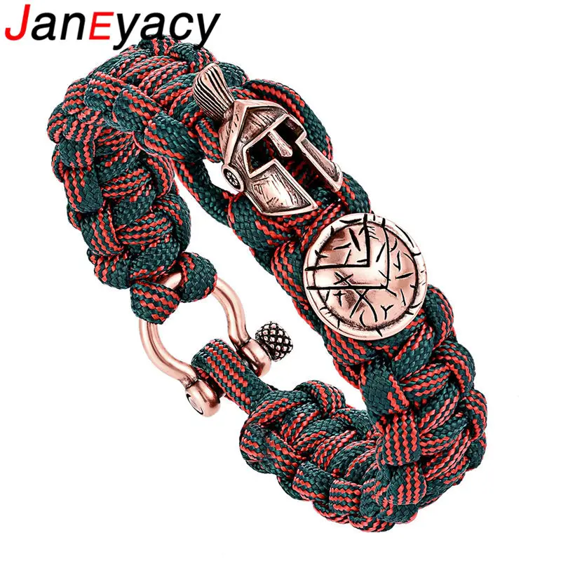 Браслет Janeyacy Brave для выживания на открытом воздухе, мужской Спартанский шлем, зонтик, веревка, браслеты Pulseira Masculina, Череп, нейлоновый браслет