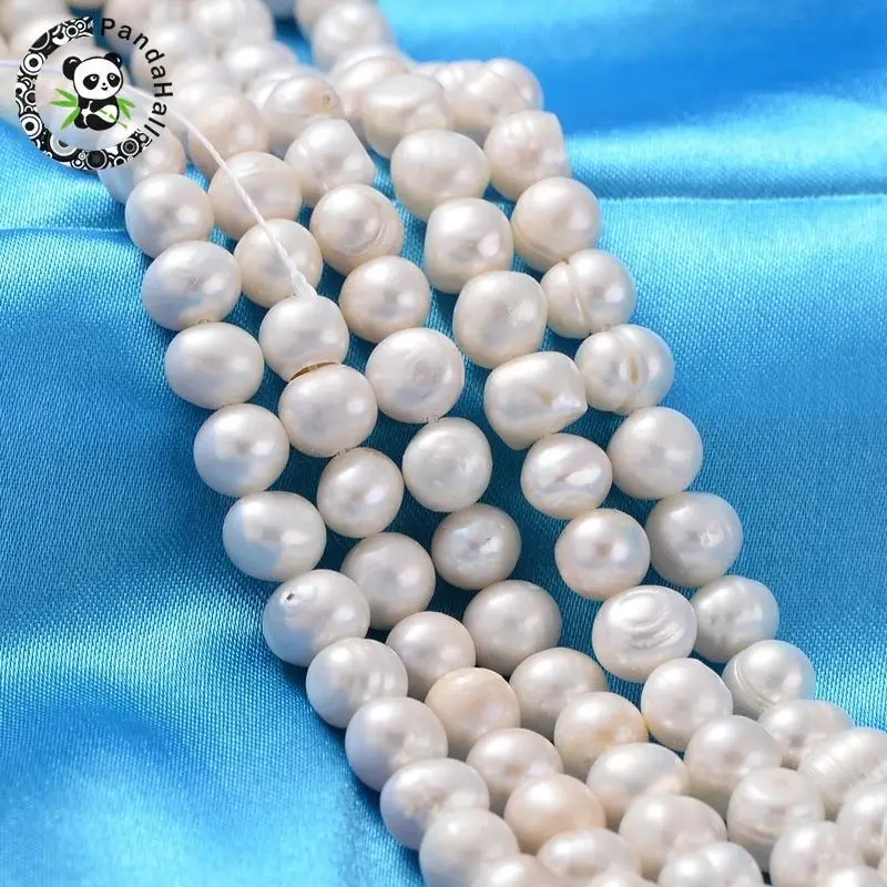 

Natural Freshwater Pearl Strands, Idea for Mother's Day Gift, Potato, White, 7~8mm, Hole: 0.8mm; 14.1"