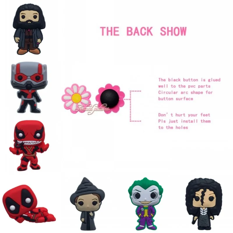Новинка, 1 шт., Deadpool, Antman, яд, Джокер, мультфильм, ПВХ, обувь, амулеты, пряжки, аксессуары, подходят для браслетов, Croc JIBZ, детские подарки на вечеринку