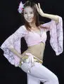 Розовый Сексуальный костюм для танца живота кружевной топ с рукавами-бабочками бюстгальтер 11 цветов - Цвет: Розовый