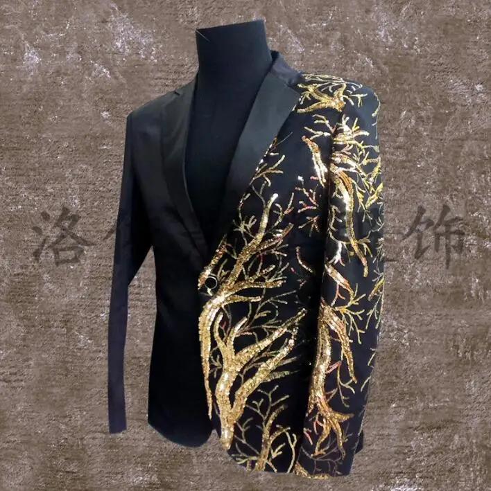 

men suits designs masculino terno stage costumes for singers men sequin blazer dance clothes jacket style dress punk rock black