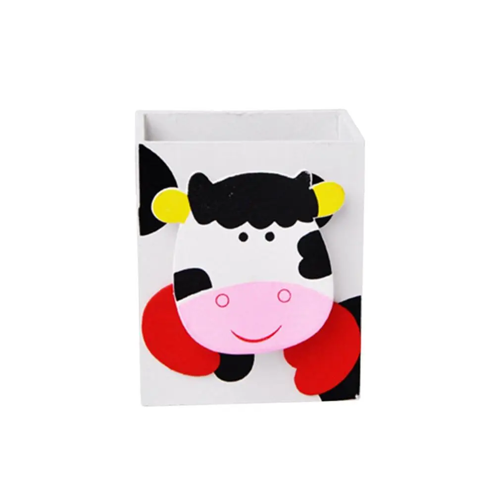 White-Cow Деревянный держатель для карандашей, органайзер для ручек с героями мультфильмов, контейнер для рабочего стола, милые канцелярские принадлежности, украшение для школы, офиса, детей - Цвет: White-Cow