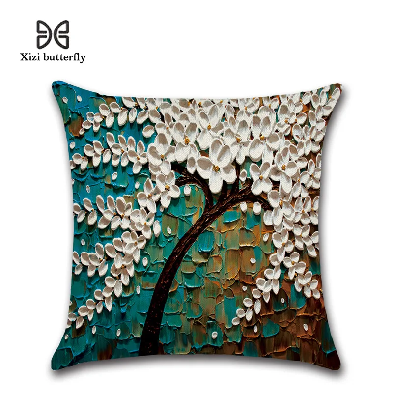 Oil painting tree Cushion Cover Cotton material Pillow Cases 45X45cm Bedroom Sofa Pillowcase Home Decor Christmas gift | Дом и сад