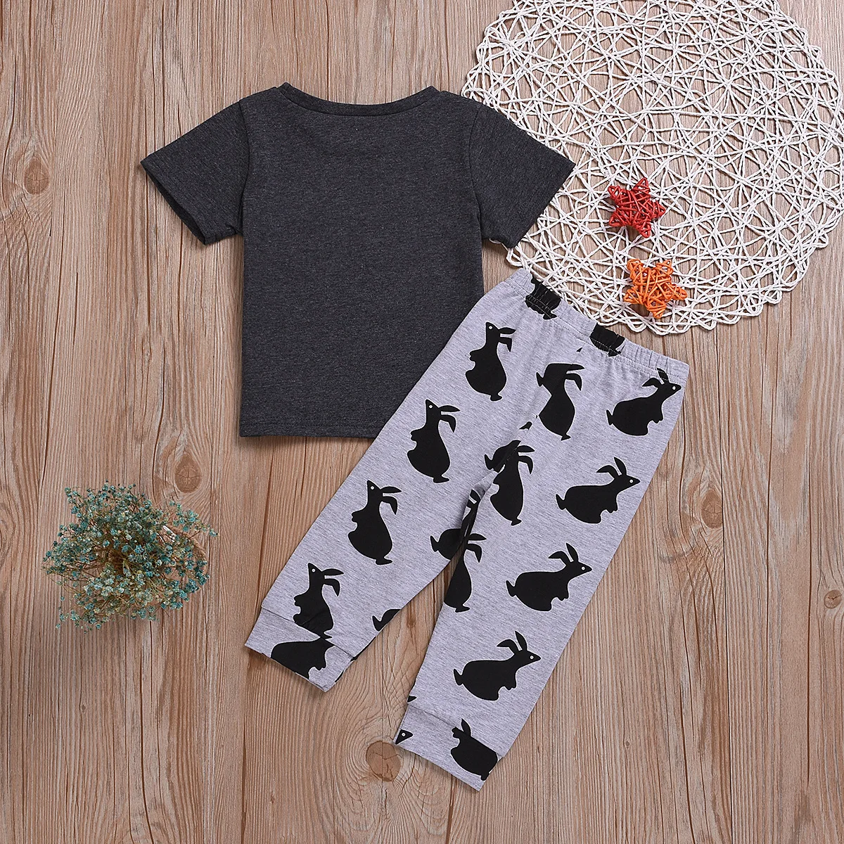 Kids Baby Girl Boy Cartoon Letter Rabbit Print T Shirt Pant Outfits Toddler Summer Clothes 2pcs set |