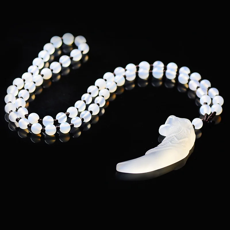 Прямая поставка натуральный халцедон кулон ожерелье волчий зуб счастливый