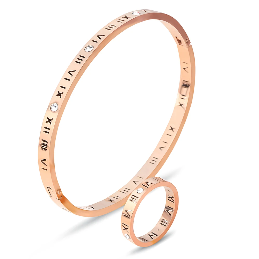 Браслет и кольцо из нержавеющей стали цвета розового золота/серебра|jewelry sets for
