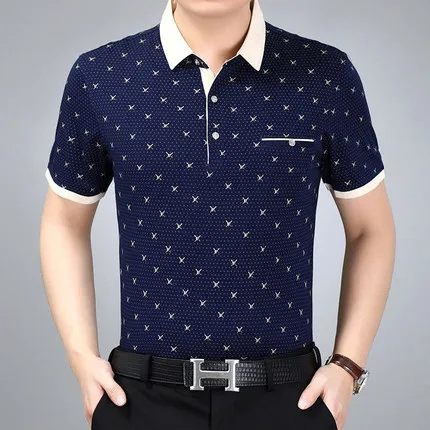 Navy Blue Бренд thoshine летние Для мужчин печатных Мужская рубашка поло, модные футболки-поло высшего хлопка Camisa рубашки с отложным воротничком, размера плюс - Цвет: Navy Blue