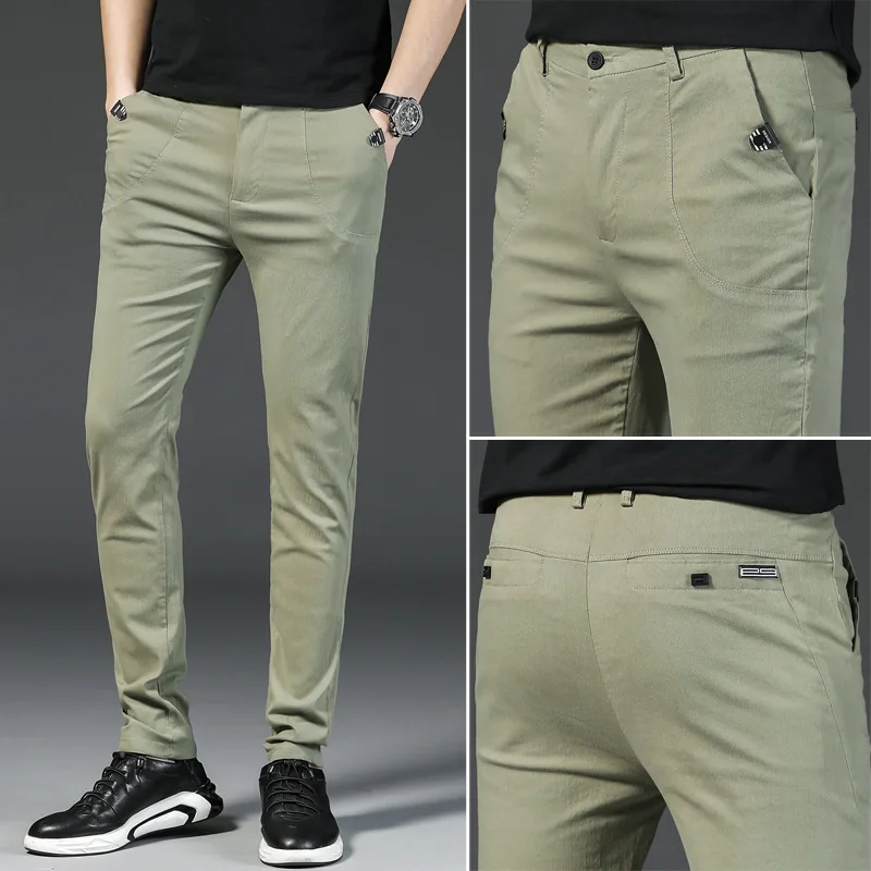 Новые весенне осенние мужские повседневные брюки тонкие черные серые зеленые