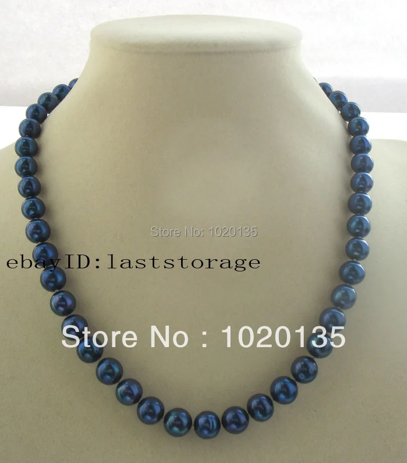 

wow! freshwater pearl necklace deep blue near round 8-9mm 18" nature FPPJ wholesale beads