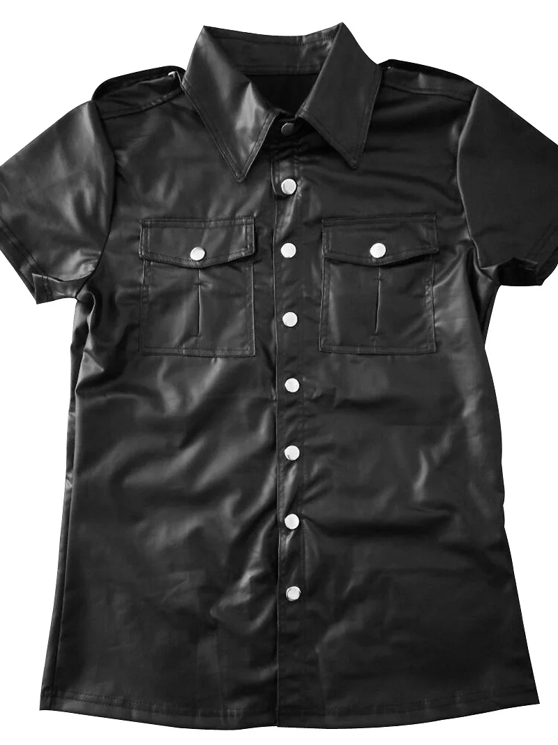 Рубашка мужская из мягкой искусственной кожи пикантная модная форма ночная