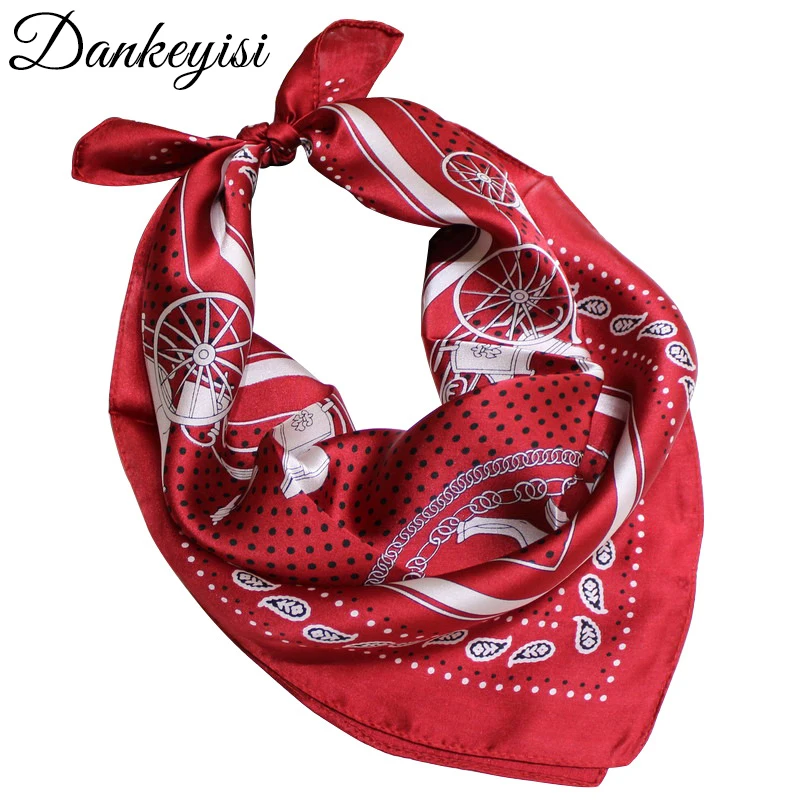 

DANKEYISI All Match Real Silk Female Scarf Printing Bandana Small Square Silk Scarf Silk Ribbon Neck Scarf Satin Women Scarves