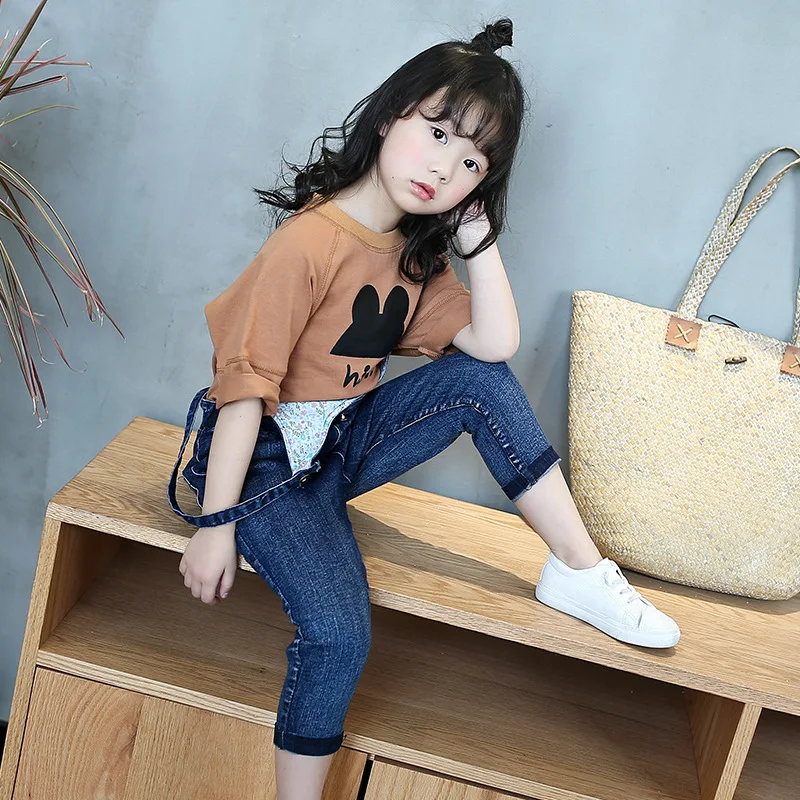 

Girls Clothes Children Sets 2017 New Brand Spring Girl Clothing Sets Cowboy Suspenders Cartoon T Shirt Kids Fashion Clothes