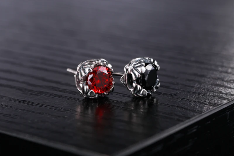 ZABRA, 925 пробы, серебро, роза, красный, черный камень, корейский стиль, панк-рок, модные серьги для мужчин и женщин, хорошее ювелирное изделие, серьги-гвоздики