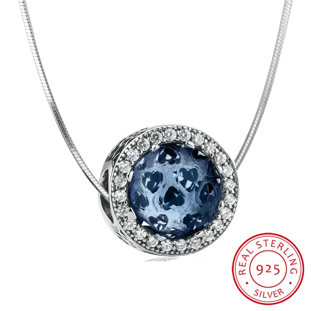 Подвеска из стерлингового серебра 925 пробы с сияющим сердечком Небесно-Голубой