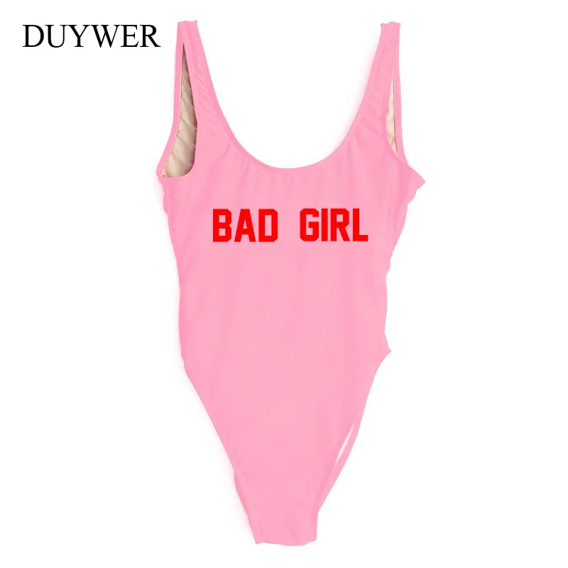 BAD GIRL Letter One-piece Swimsuit Swim Wear Ladies Bathing Suit White Bodysuit Black Jumpsuit High Cut Top Pink Slim Swimwear | Спорт и