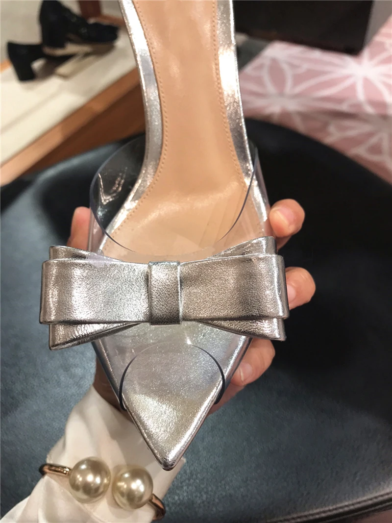 Sapatos Feminino Прозрачные туфли-лодочки без застежки из пвх Серебристые на высоком