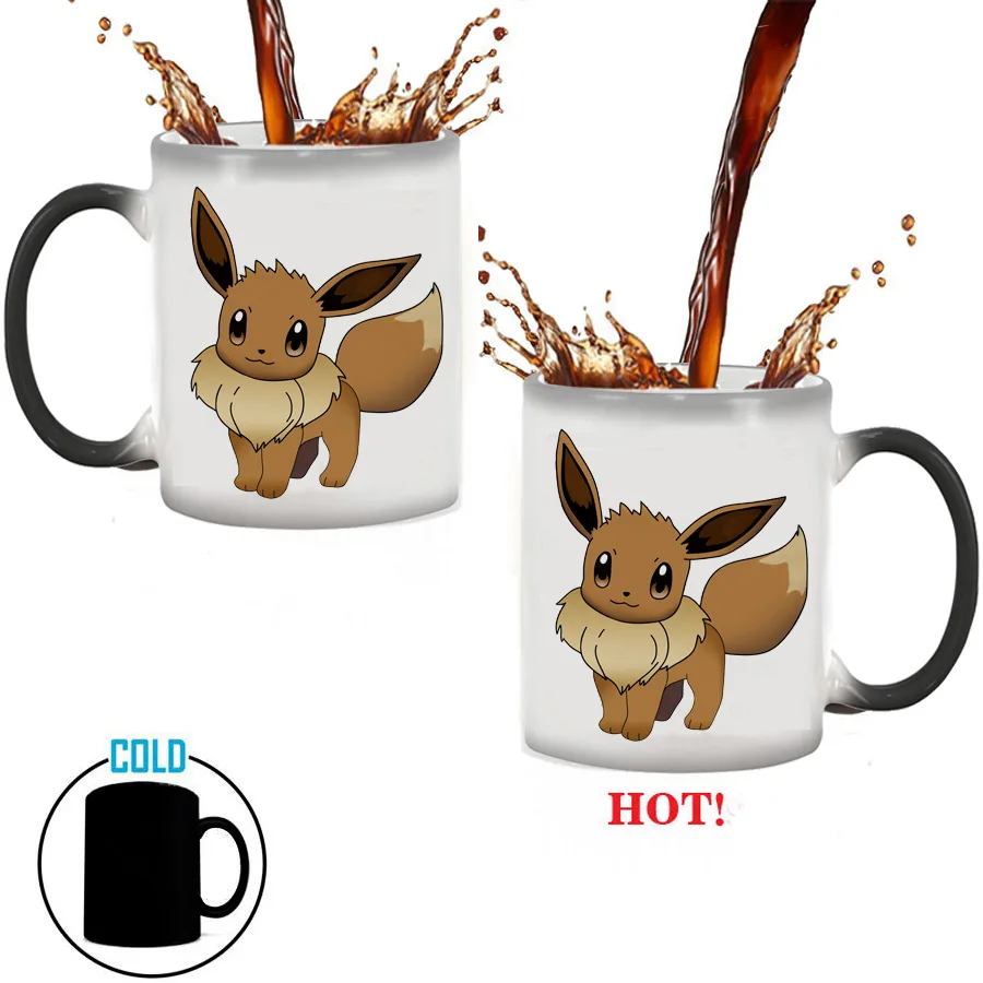 Милая фигурка Eevee керамическая кофейная чашка 350 мл мультфильм Покемон меняющая цвет кружка Тепло раскрывает волшебное молоко чайная чашка