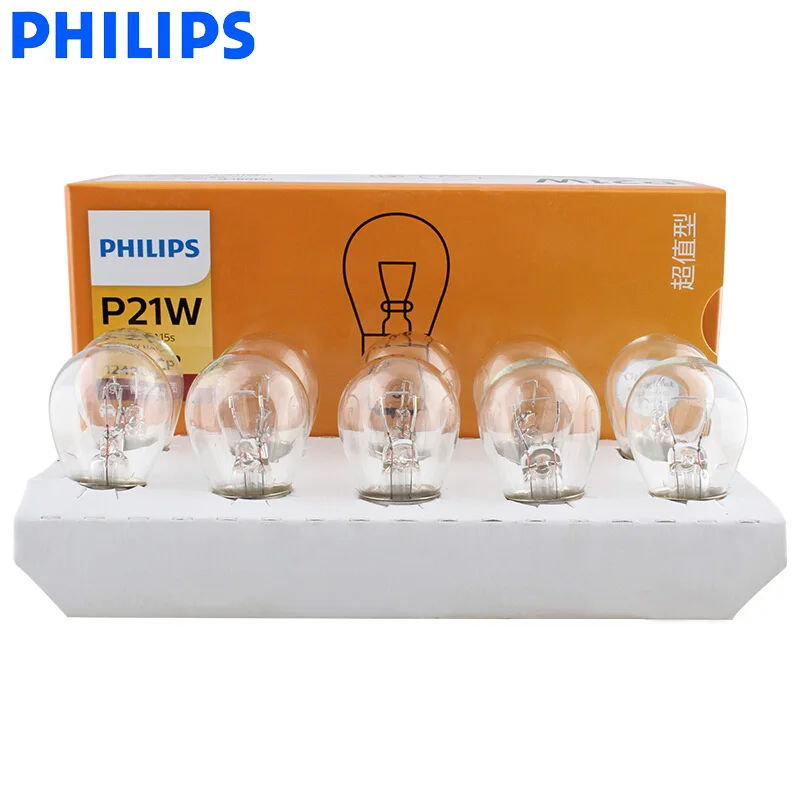 10 шт. Philips P21W S25 12 в 21 Вт BA15s Стандартный светильник сигнала поворота внутренний светильник стоп-сигнал противотуманный светильник 12498CP