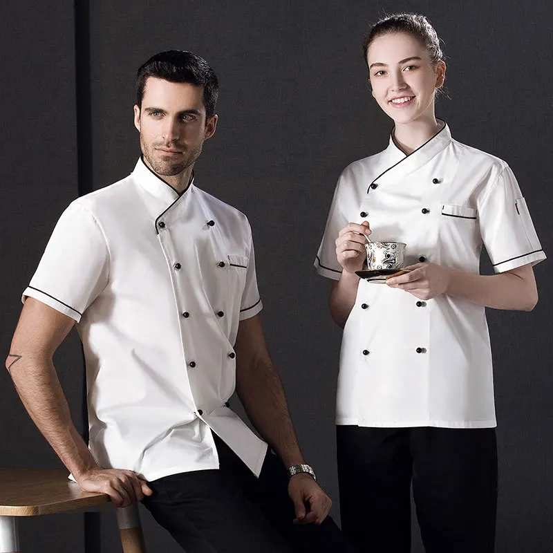 

New arrival Wholesale Unisex Kitchen Chef Uniform Bakery Food Service Short Sleeve Breathable Cook Wear Chef Jacket