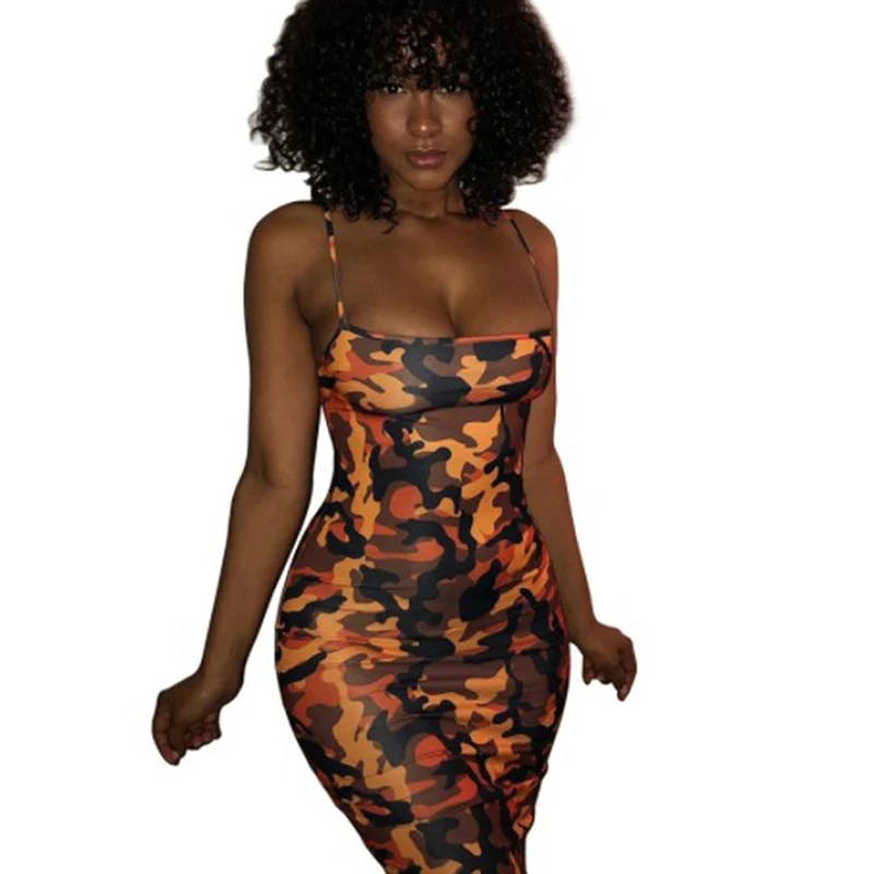 Камуфляжное сексуальное платье Лето без бретелек Вечерние-вечеринка пляжное