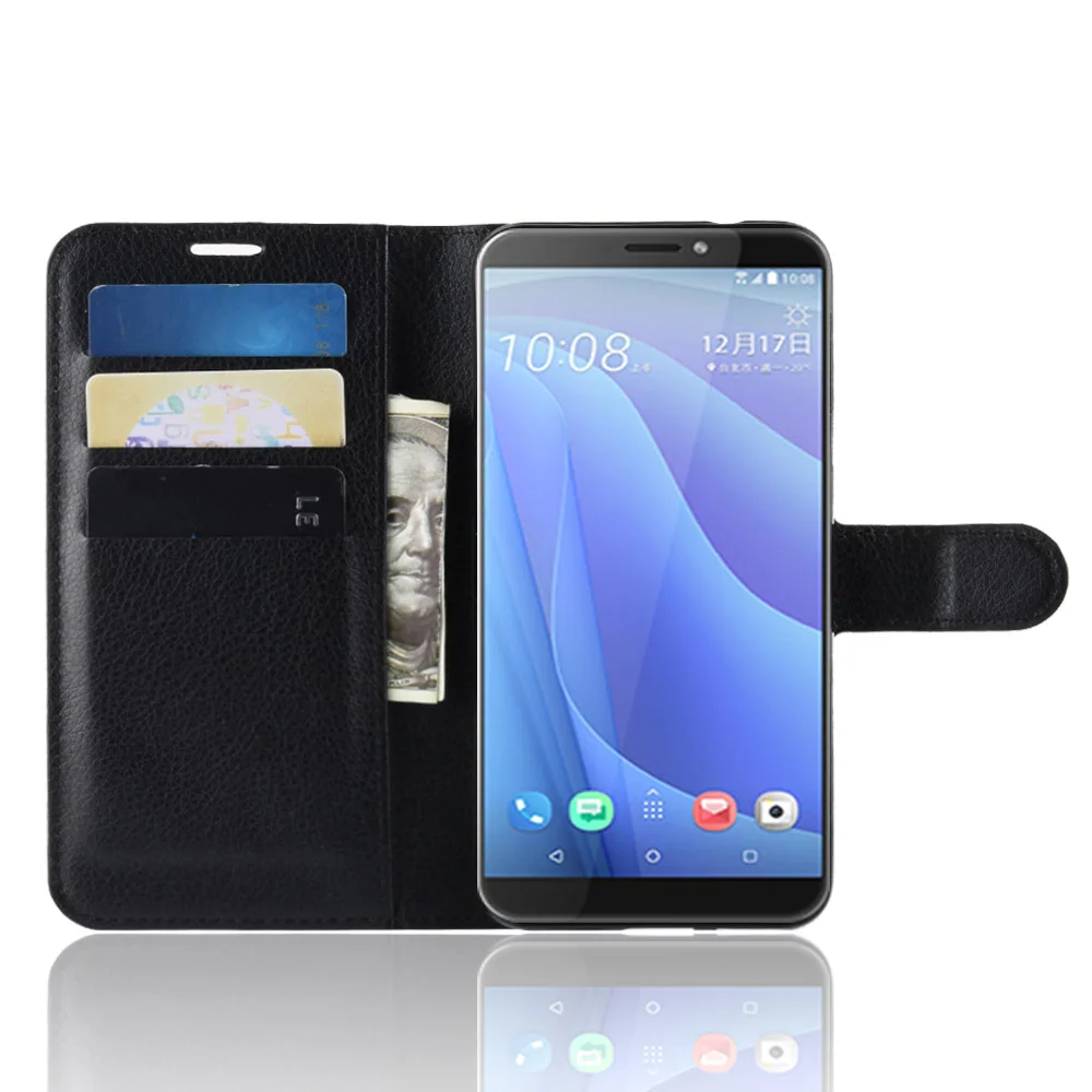 Текстурированный флип-чехол для телефона с текстурой личи для htc Desire 12S U12 Life, ретро кожаный чехол с отделением для карт