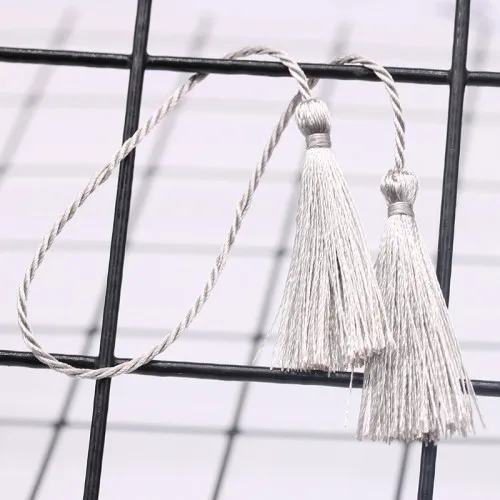 Silver Gray 10pcs Двойная Длинная веревка с кисточками из шелка и полиэстера 28 см, ручная работа, тканая веревка, аксессуары для одежды, украшения дома, 10 шт - Цвет: Silver Gray 10pcs