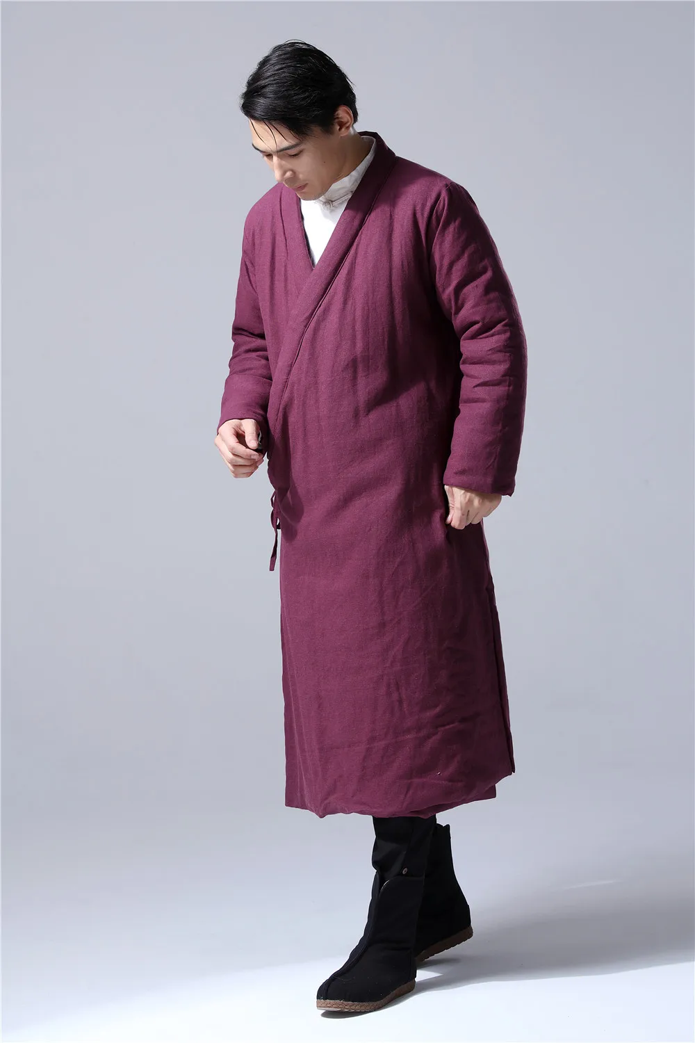 Hisenky мужской зимний плащ китайский стиль Длинная ветровка Hanfu халаты толстое теплое пальто винтажные куртки с хлопковой подкладкой 4 цвета