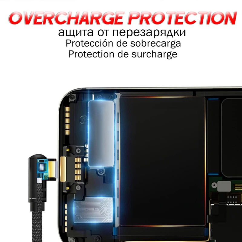 Кабель Micro USB 3A с углом 90 градусов для быстрой зарядки и передачи данных Samsung S6 S7 Edge