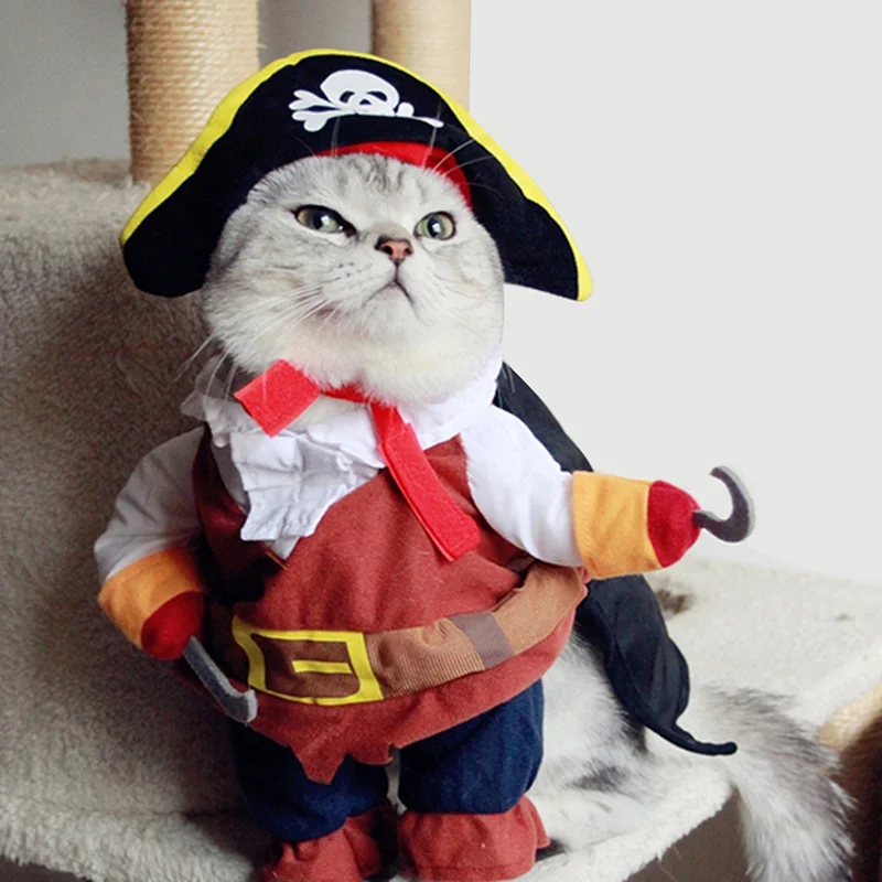 Забавный пиратский костюм для кошек одежда костюмы Хэллоуина котят корсара