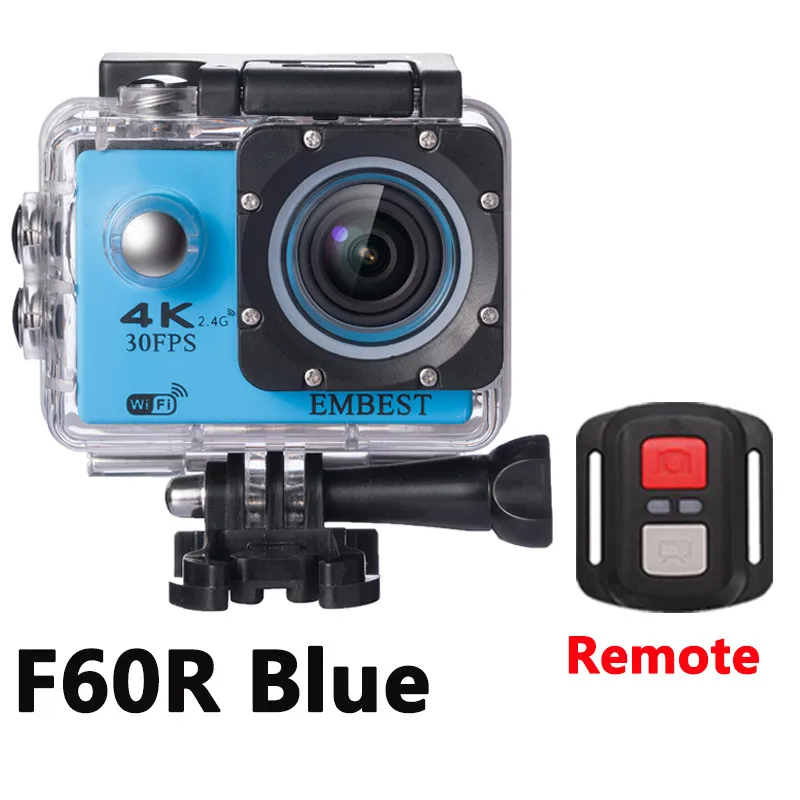 F60R Blue EMBEST F60/F60R Экшн-камера Ultra HD 4K WiFi 1080 P/60fps 2,0 lcd 170D Водонепроницаемая экшн-видеокамера на шлем с дистанционным управлением - Цвет: F60R Blue
