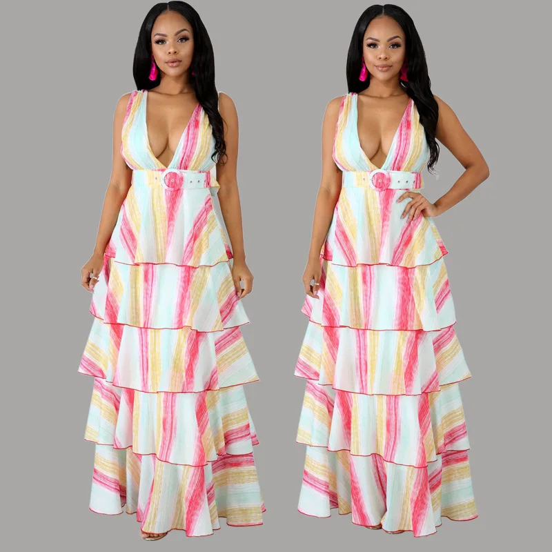 Fashion V Neck Boho Maxi Woman Dress Sleeveless Spaghetti Strap Vintage Beach Dresses Office Lady Party Vestido | Женская одежда