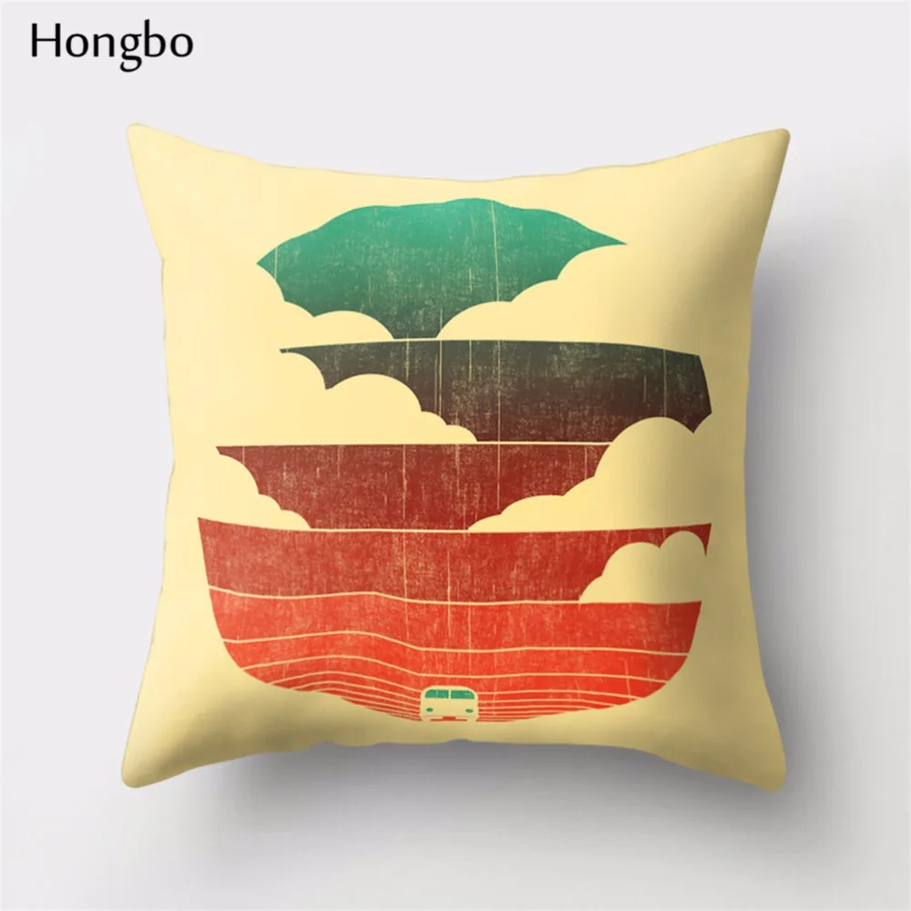 Hongbo 1 шт., креативный чехол для подушки с рисунком солнца, птиц, гор, чехол для подушки, наволочка для кровати, чехол для подушки для автомобиля, дивана, домашний декор
