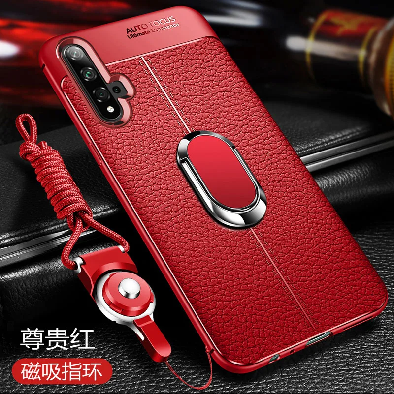 red Для huawei honor 20 Pro Чехол роскошная кожаная текстура с подставкой Кольцо Магнит защитный чехол на заднюю панель для huawei honor 20 20pro - Цвет: red