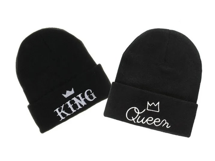 SXKN015 вязаные зимние мужские шапки с вышитыми надписями Queen King осенняя Женская